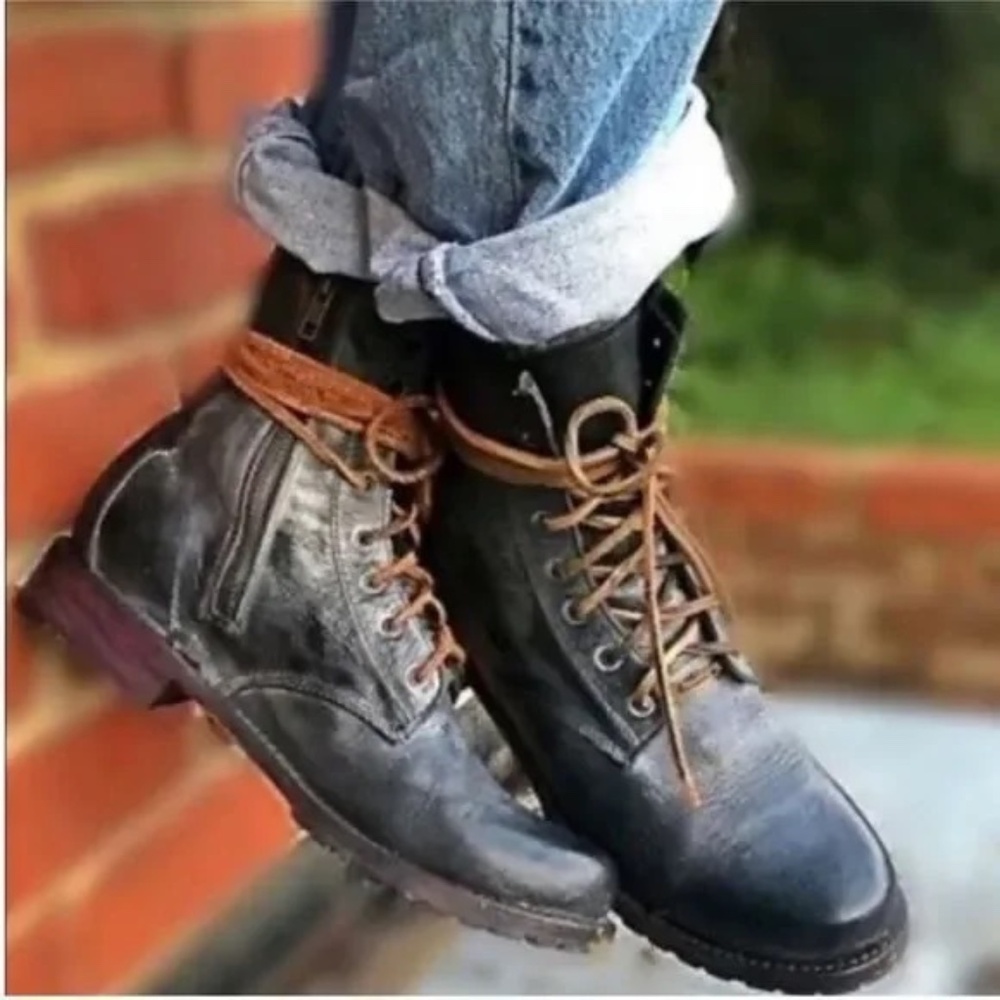 🚫SOLD|•FREEBIRD🦅BY STEVEN•| 'Chute' Manchester Combat Biker Boots Size 9 Black - Picture 1 of 16